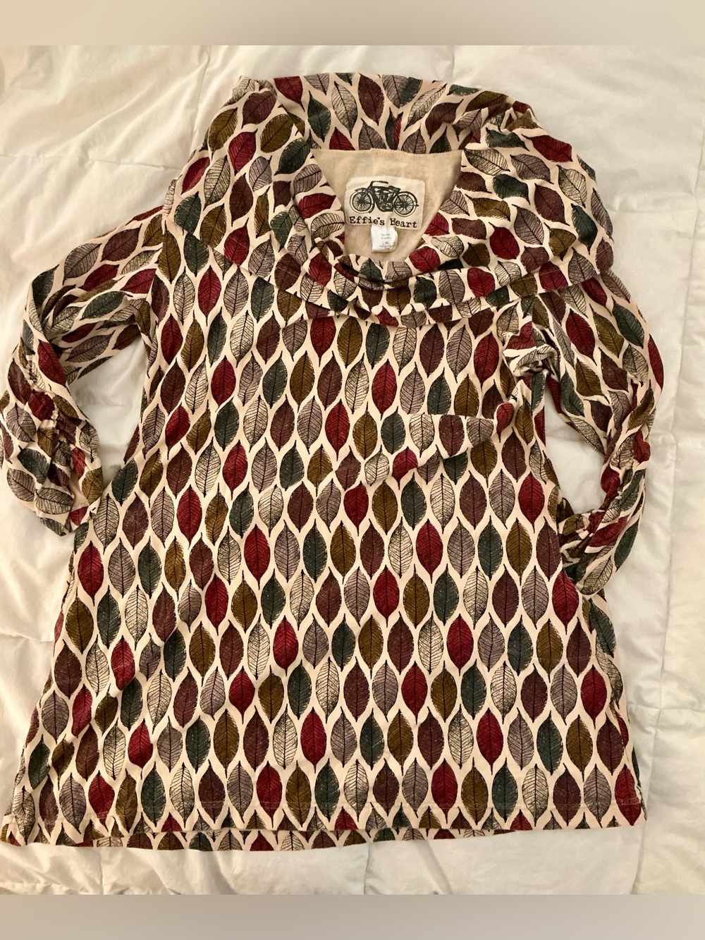Effie's Heart Tunic Top XL Fall Autumn Leaf-Print Cowl-Neck with Pockets